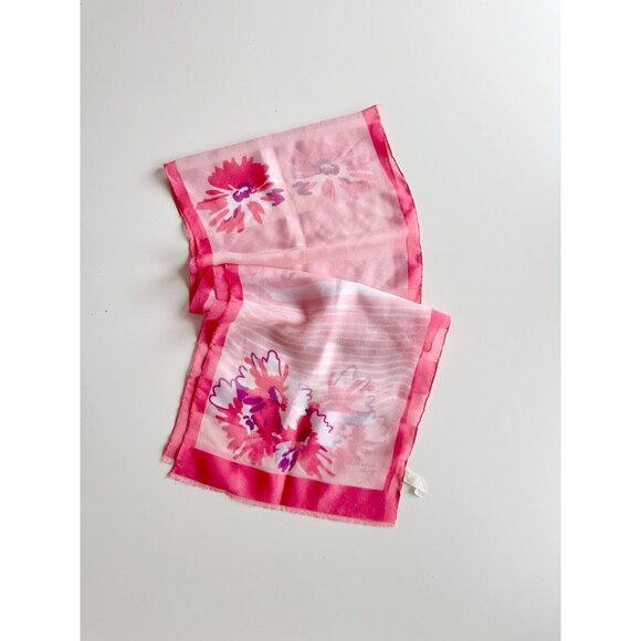 Vintage Accessories - Vintage MONIQUE MARTIN Pink Floral Striped Polyester 53"x11" Rectangle Scarf